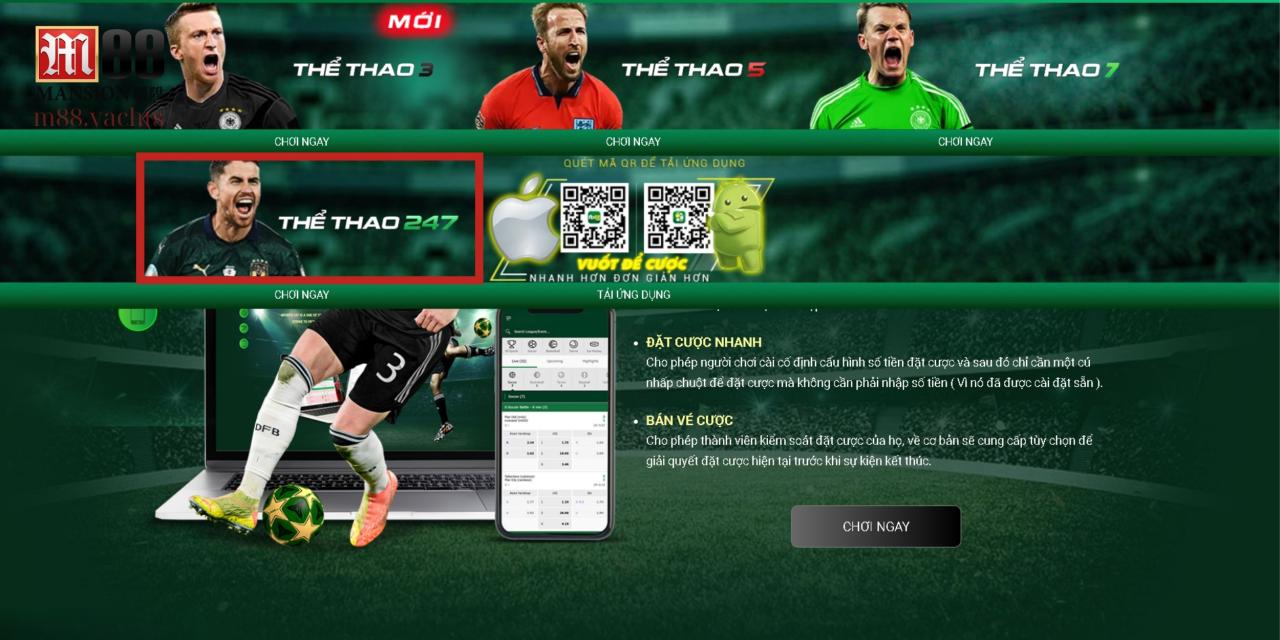 Thể thao 247 tại M88 có đa dạng nhiều môn thể thao phổ biến