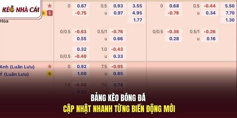Bảng kèo bóng đá cập nhật nhanh từng biến động mới
